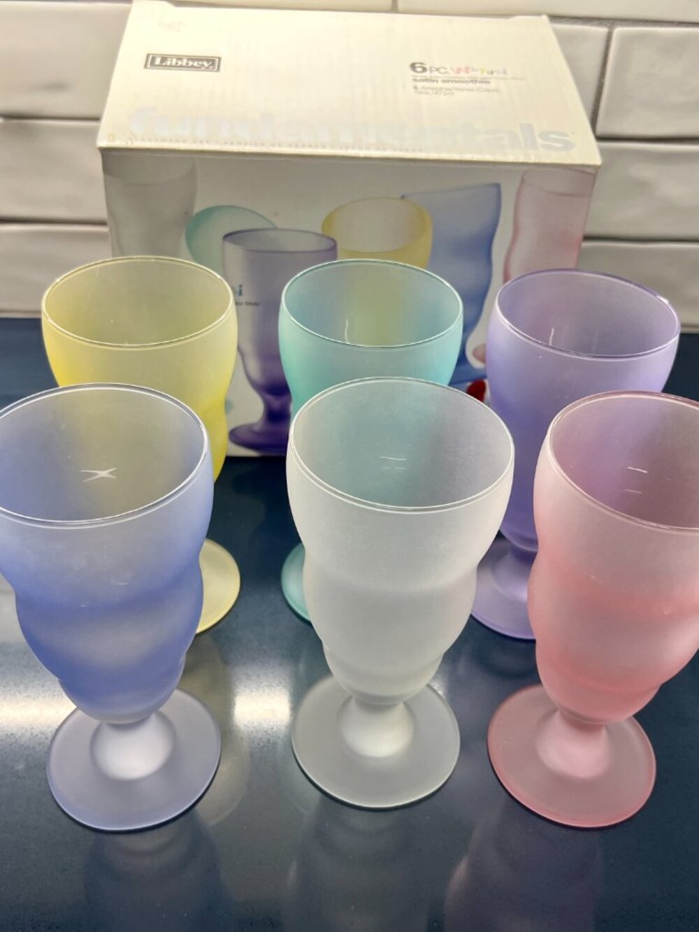 Vintage 6 Libbey Fundamentals Watusi Mixed Color Satin Smoothie Glasses